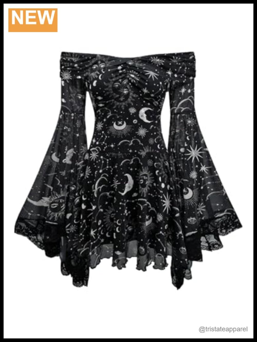 Gothic Off Shoulder Mesh Mini Dress Lace Up Back Flowy A-line Clubwear